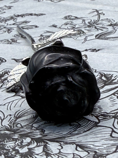 Black Obsidian Rose Carving on Stem (15cm)