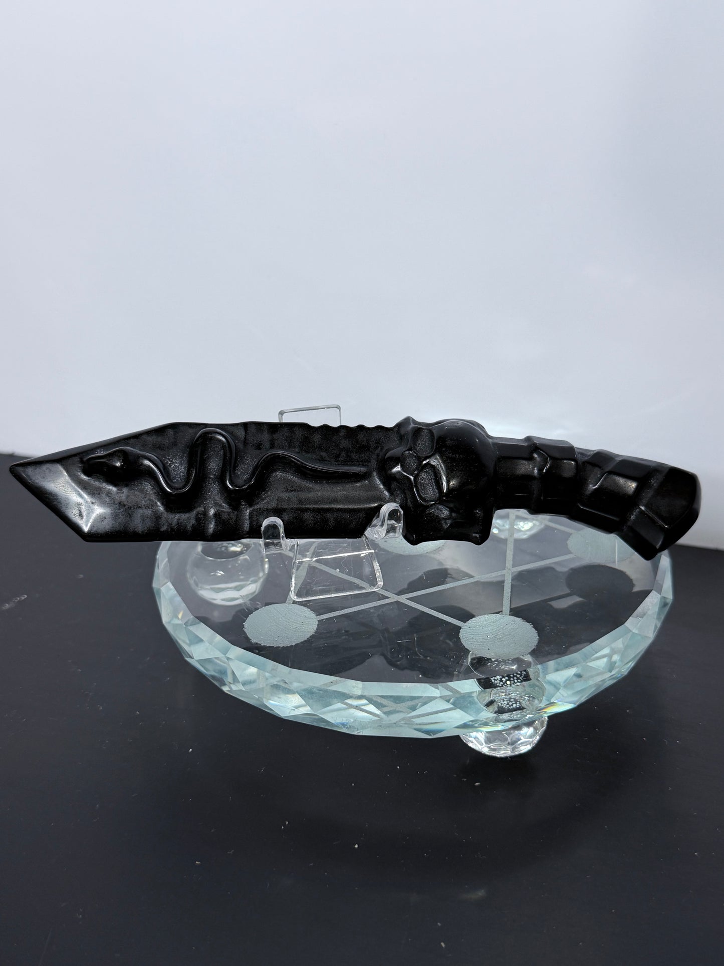Black Obsidian Skull Dagger with Snake – 15cm