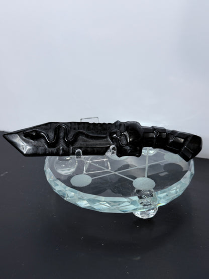 Black Obsidian Skull Dagger with Snake – 15cm