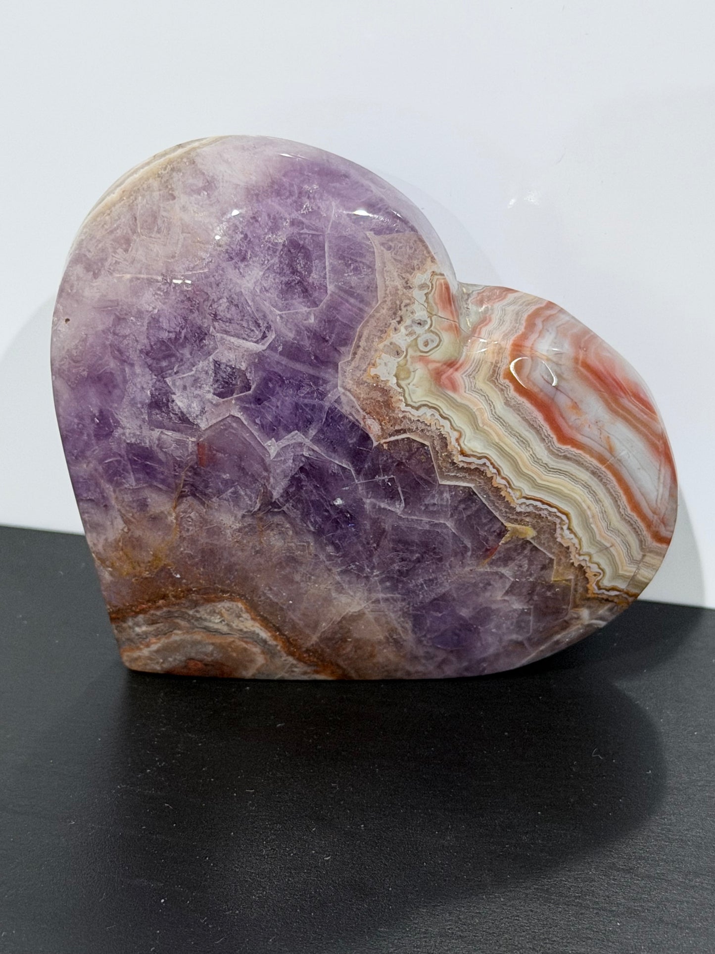 Amethyst & Agate Banded Heart – Self-Standing | 7.2 × 6.6 cm | 146g C