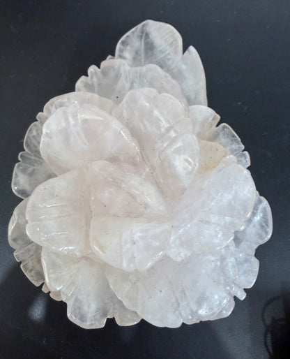 Rose Quartz Rose Carving with Light Base – 10 × 8 cm | 242g