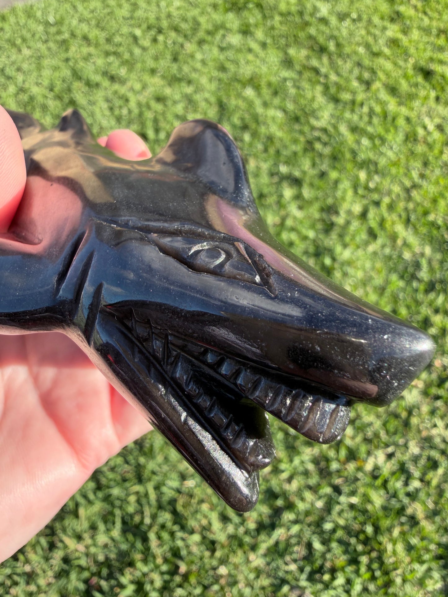 Silver Sheen Obsidian Shark Carving 323g | 17cm