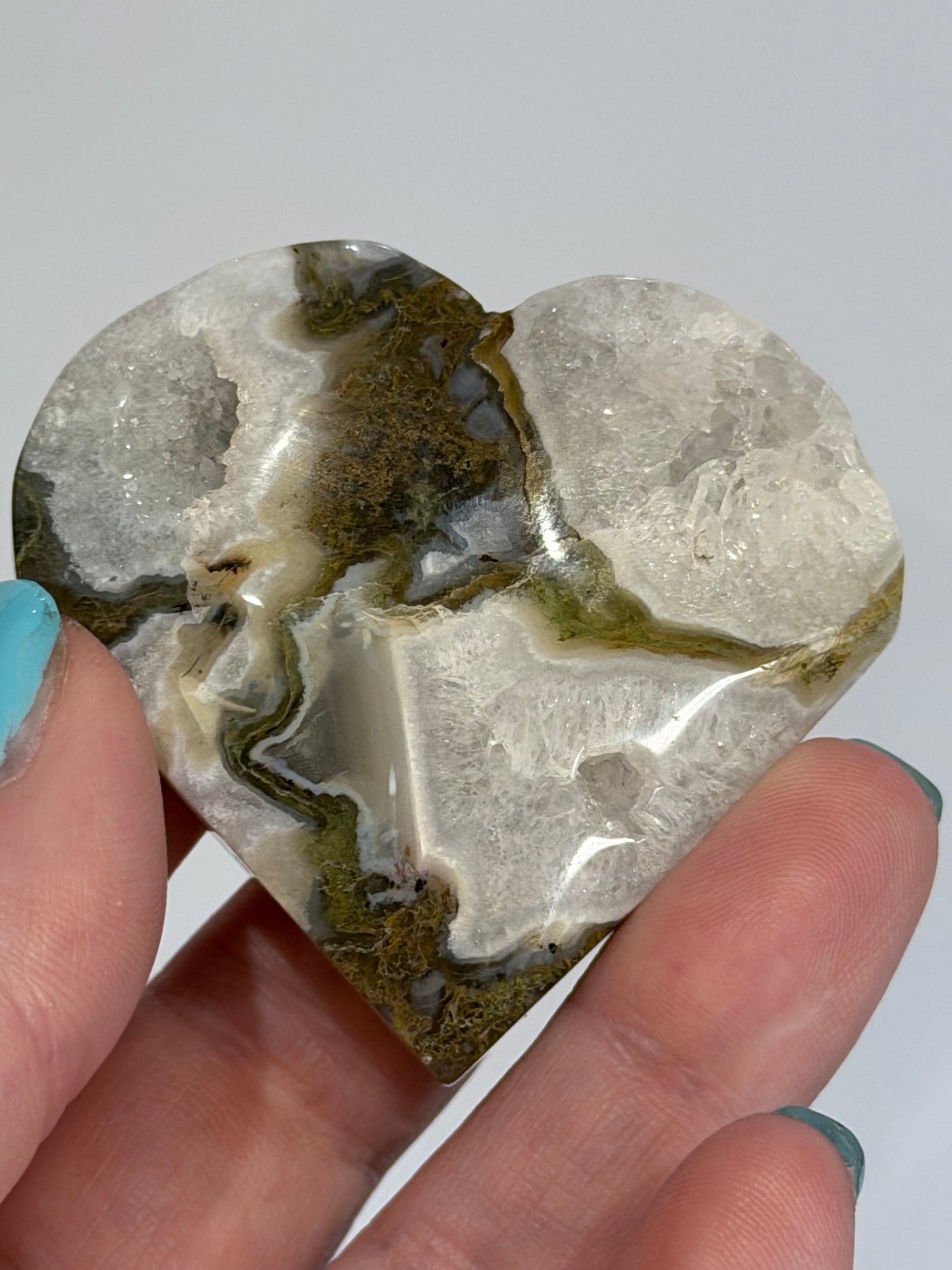 Moss Agate Druzy Heart – Self Standing C - 5.6cm