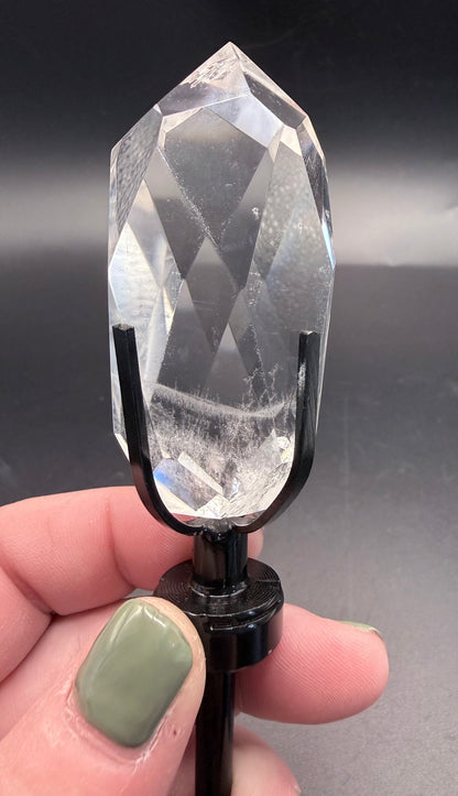 Clear Quartz Polyhedron on Rotating Stand