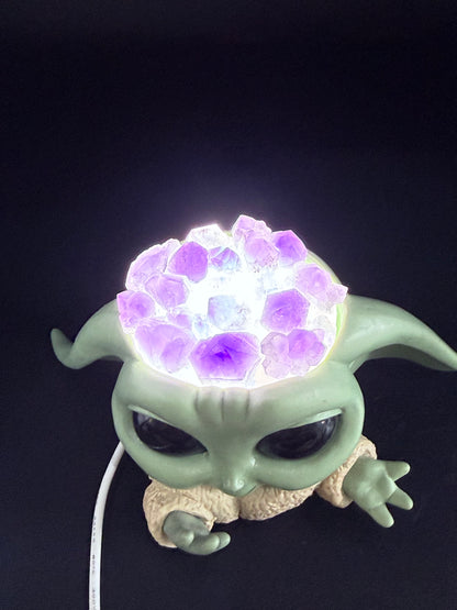 Baby Yoda Amethyst Crystal Light Display