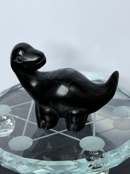 Black Obsidian Baby Brontosaurus Dinosaur Carving – 7cm