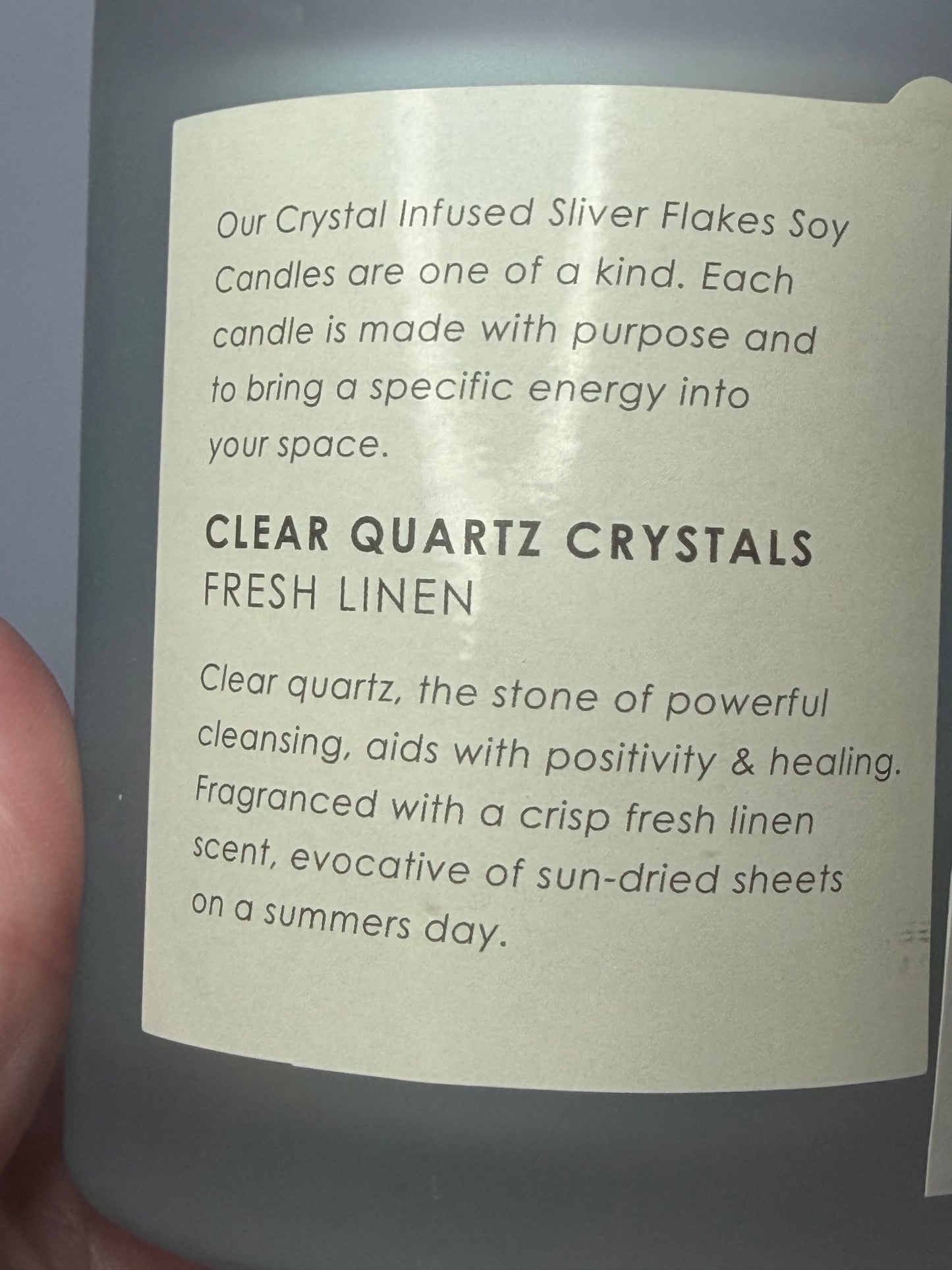 Crystal Infused Fresh Linen Soy Candle with Clear Quartz Crystals | 283g