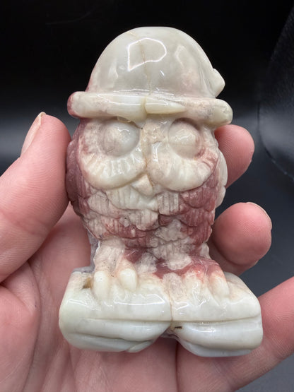 Flower Agate Owl Carving
