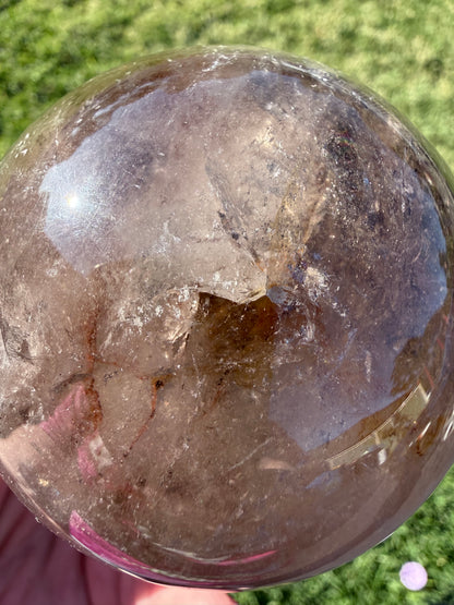 Smokey Quartz Rainbow Sphere with Golden Inclusions