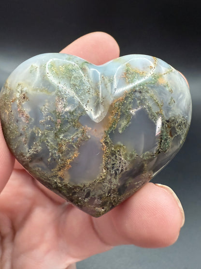 Ocean Jasper Heart with Moss Agate Influence – 5cm