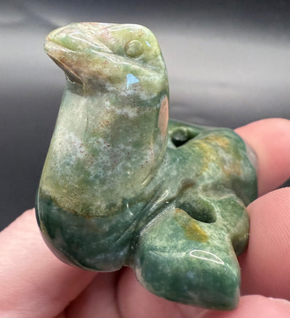 Moss Agate Snake Carving
