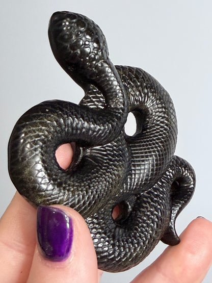 Gold Sheen Obsidian Snake Carving