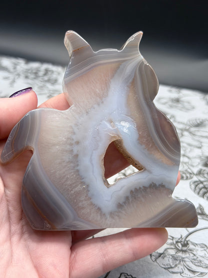 Druzy Banded Agate Cat “Geode Window” — 180g | 9.5 x 9.2cm