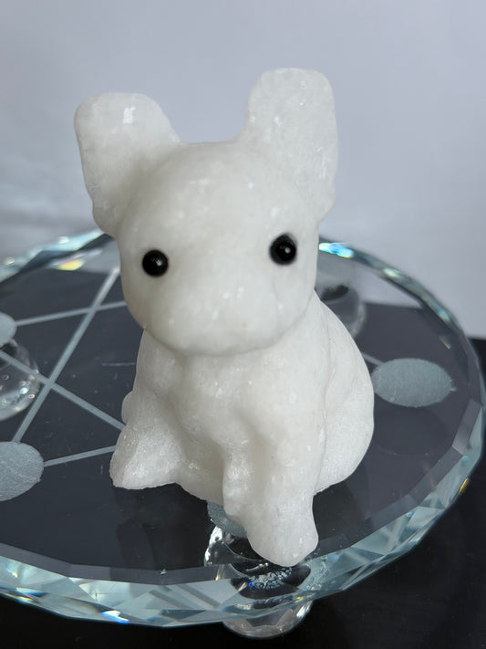White Calcite Bulldog Carving A