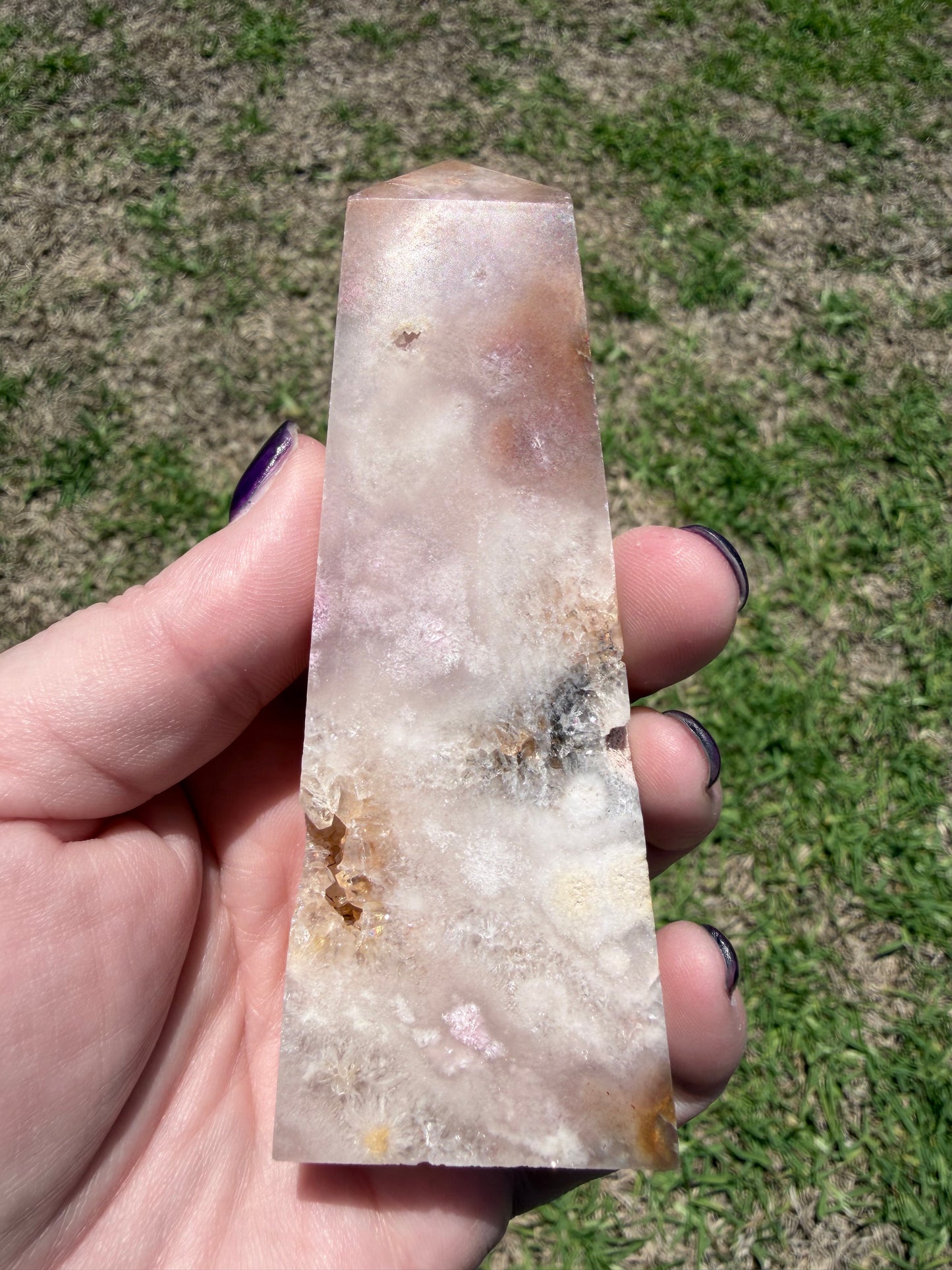 Flower Agate Druzy Tower 12 × 5 cm | 142 g