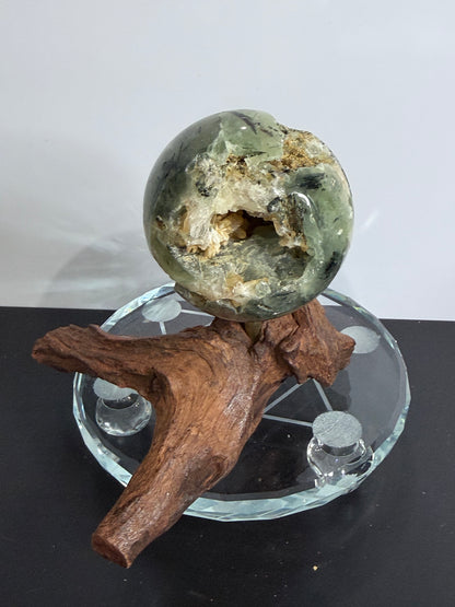 Prehnite with Epidote & Calcite Crystal Cave Sphere C - 5.7cm