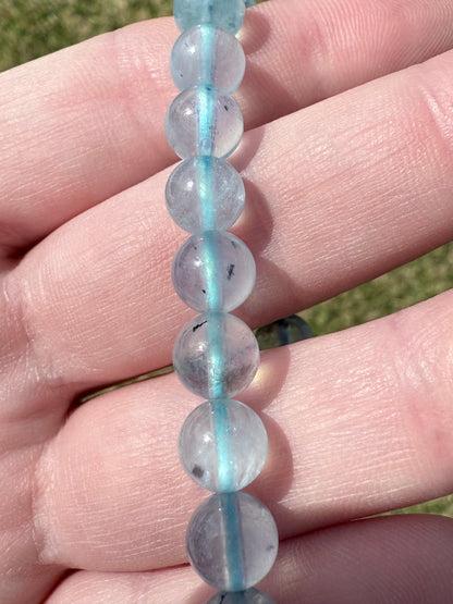 High Quality Aquamarine with Tourmaline Inclusions Bracelet – 8mm - Crystal wonderland By Lisa