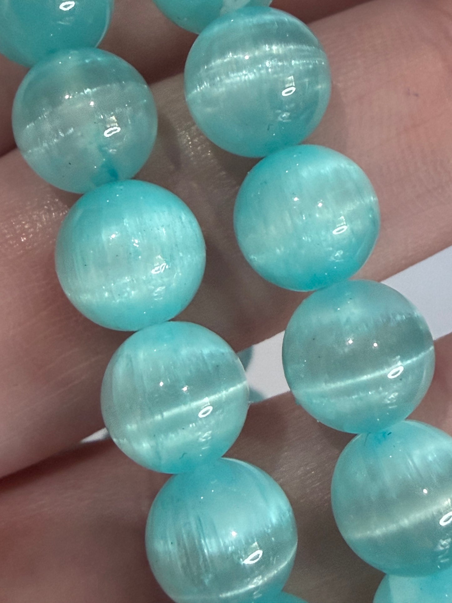 8mm Aqua Selenite Bracelet  | Soft Glow & Silky Finish - Cleansing and refreshing energy