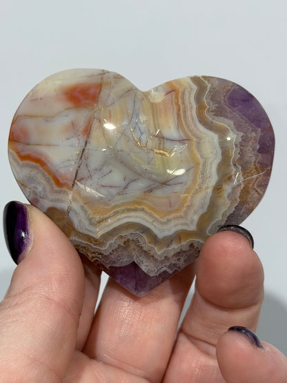 Amethyst & Banded Agate Heart 104g | 6.4 × 5.7 cm | Self-Standing H
