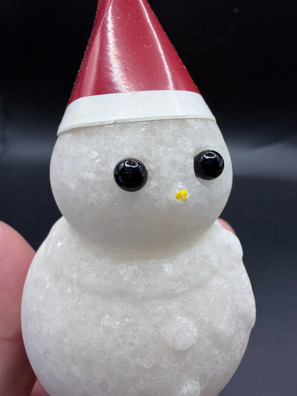 Snowman Sparkling White Marble Carving with Santa Hat – 8 cm