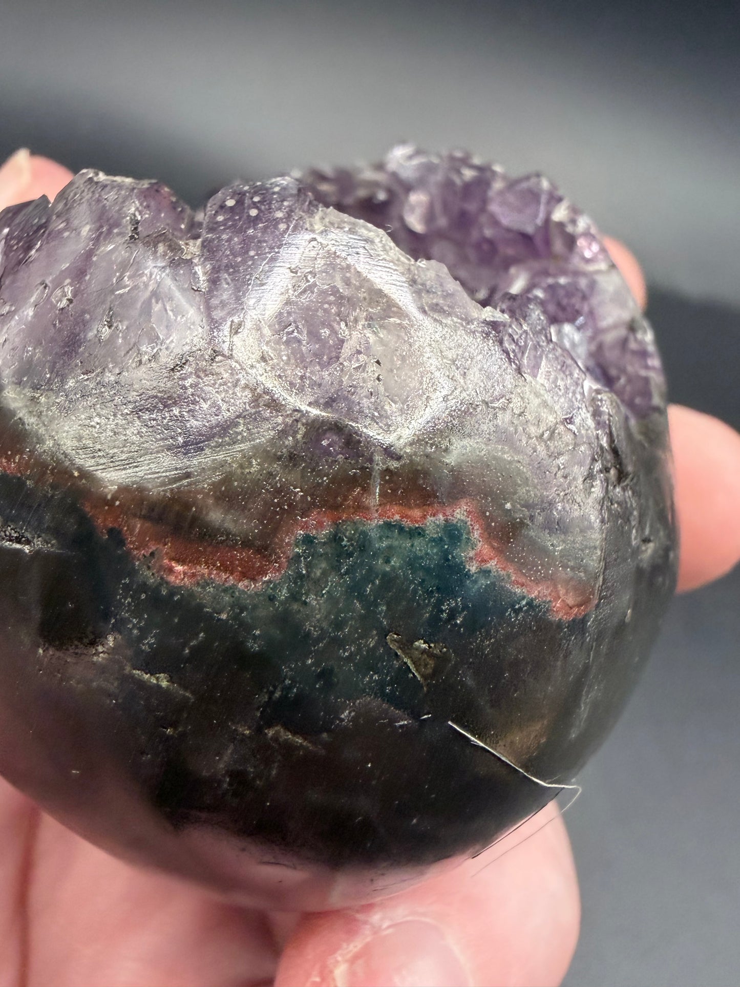 Amethyst Geode Sphere – A Grade (Rare Green Banding) B