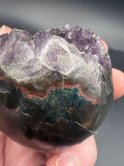 Amethyst Geode Sphere – A Grade (Rare Green Banding) B