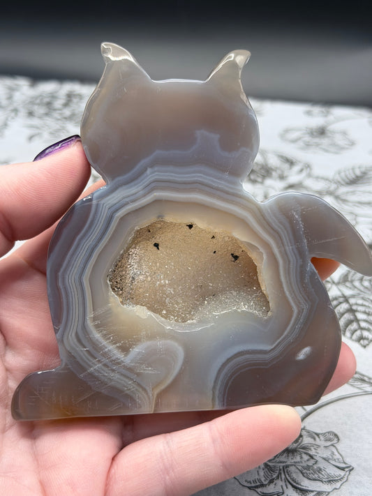 Druzy Banded Agate Cat Geode — 140g | 9.3 x 9.2cm