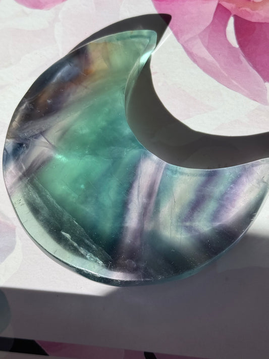 Fluorite Moon on Gold Stand