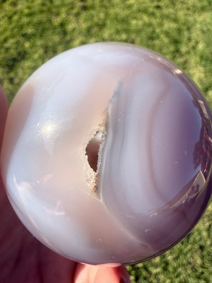 Pink Banded Agate Druzy Sphere