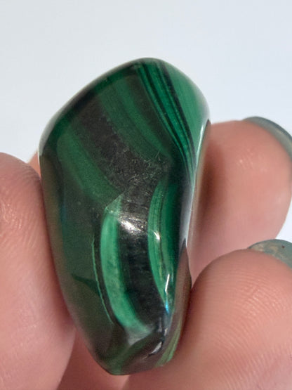 Malachite Tumble Stone - Concentric “eye” patterns A -