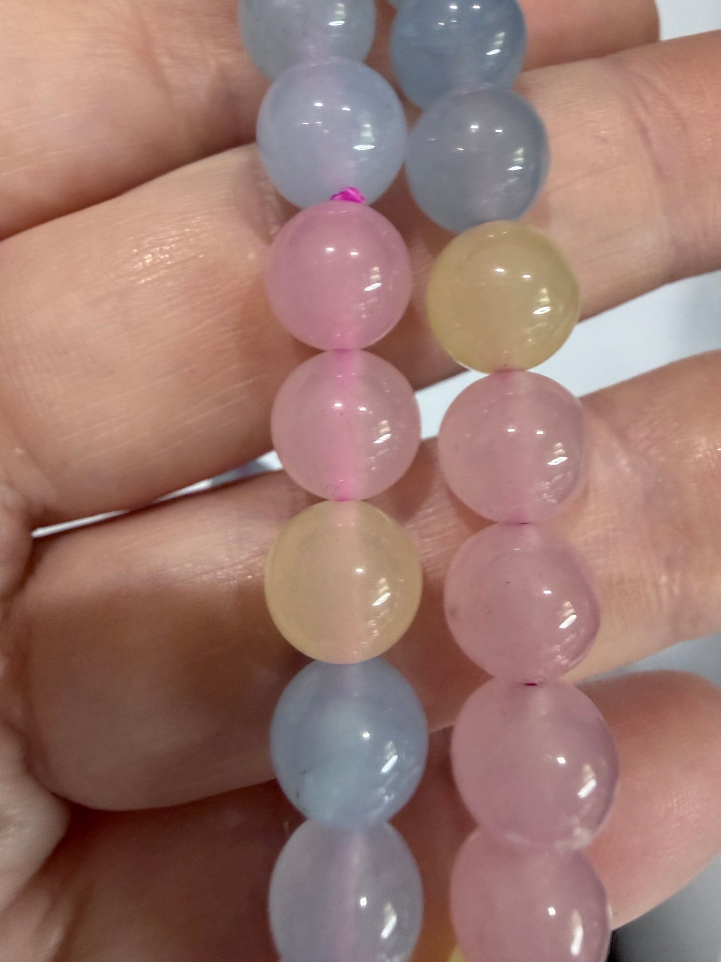 8mm Morganite Bracelet | Soft Pink, Blue & Yellow Beryl (Pastel Morganite) in 2 Sizes Standard and Large