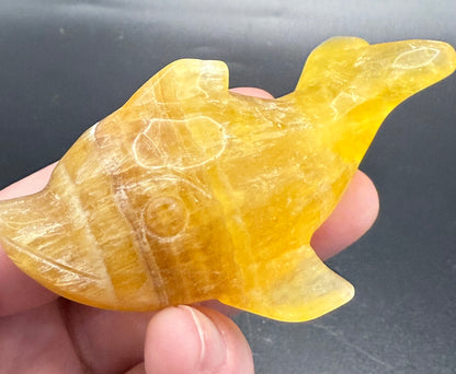Golden Yellow Fluorite Dolphin Carving – 152g | 8 x 4.1cm