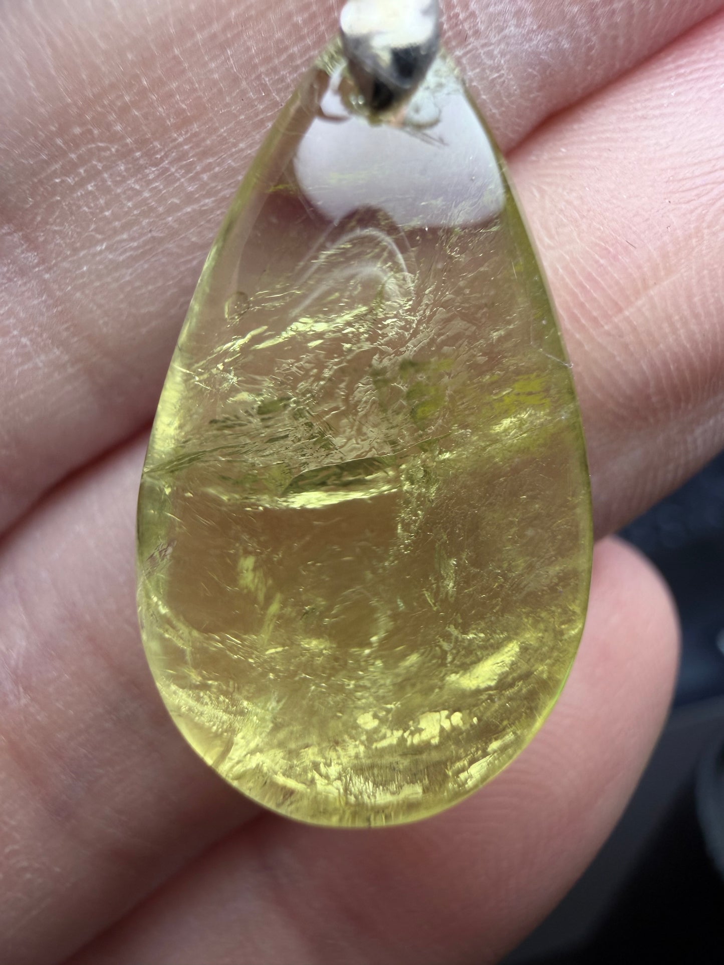 Citrine Teardrop Pendant with 925 Bail & Black Cord (2.5cm)