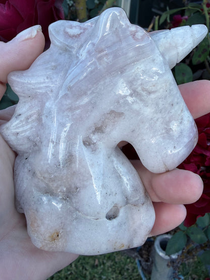 Flower Agate Unicorn Carving – 10cm | 351g