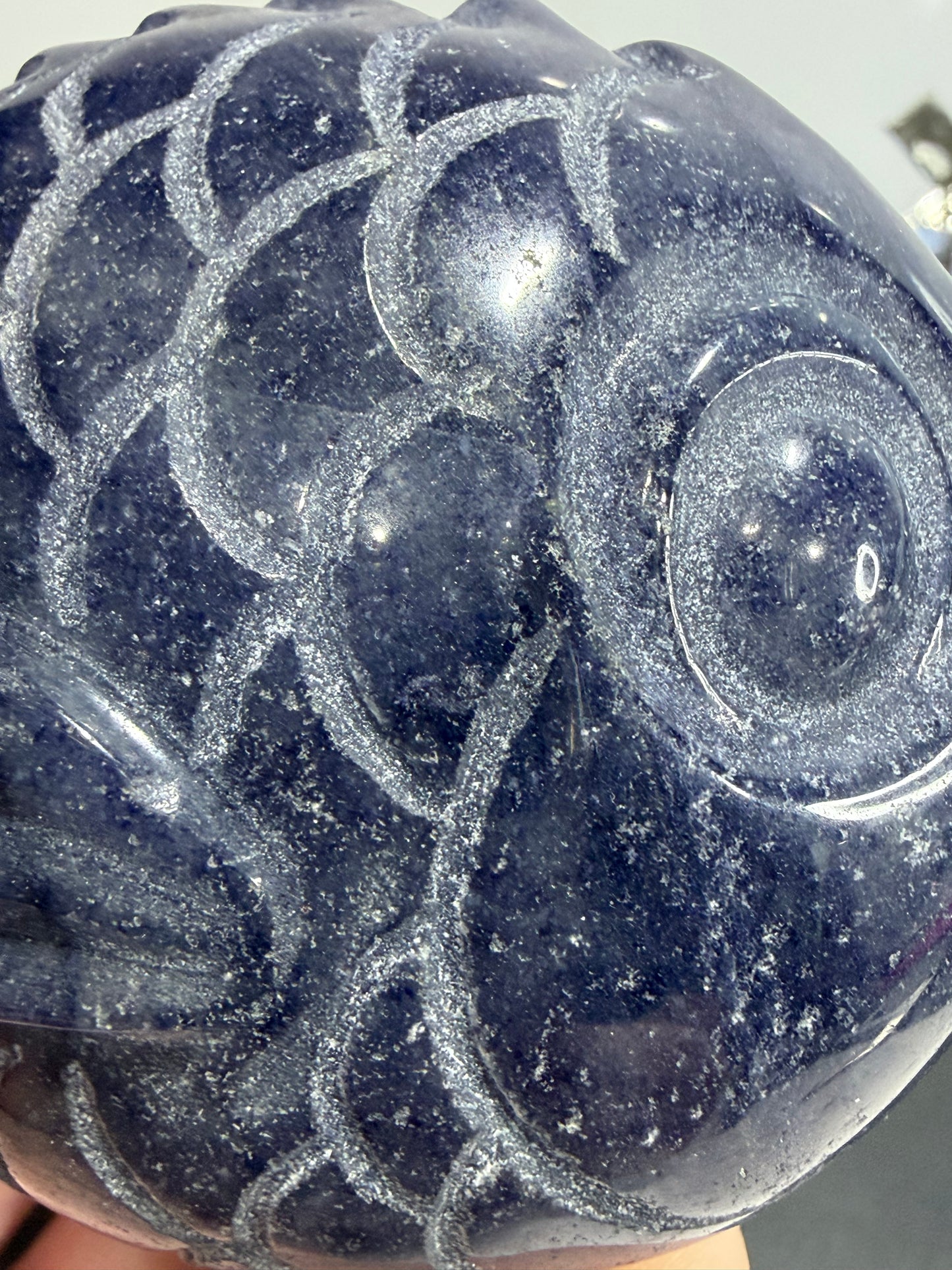 BLUE AVENTURINE FISH CARVING ON STAND