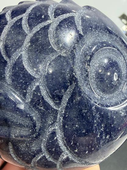 BLUE AVENTURINE FISH CARVING ON STAND