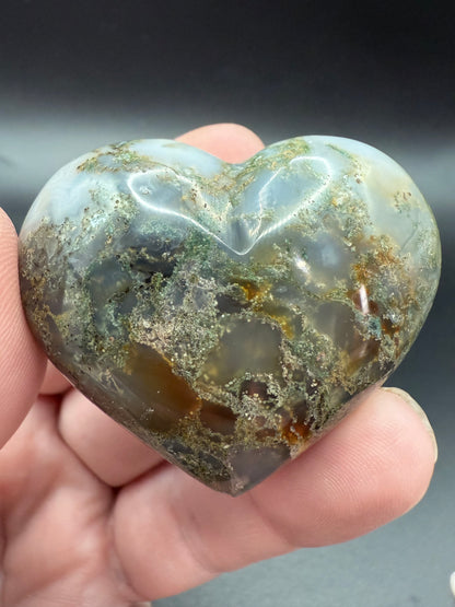 Ocean Jasper Heart with Moss Agate Influence – 5cm
