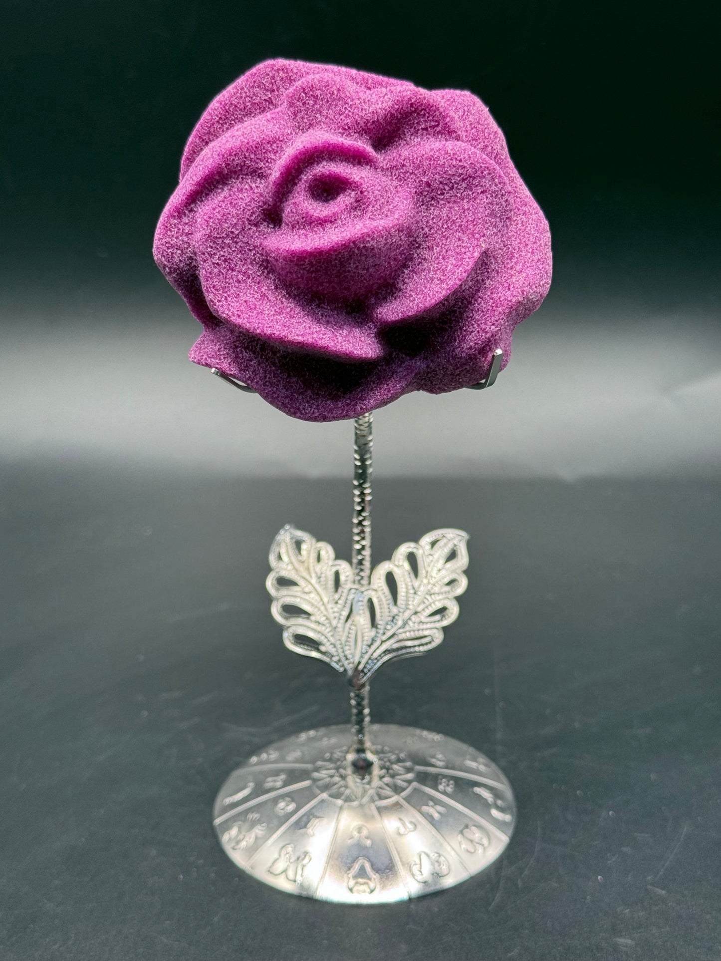 Ruby Corundum Rose on Silver Stand