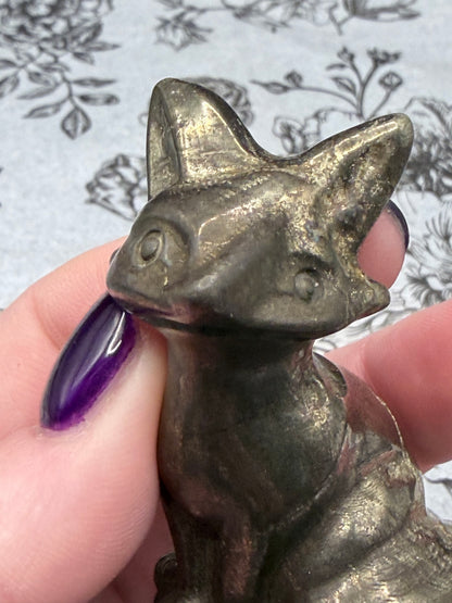Pyrite Fox Carving (Polished) — 120g | 6.5cm
