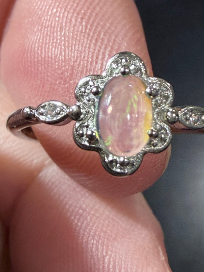 Opal Flower Ring-Adjustable band