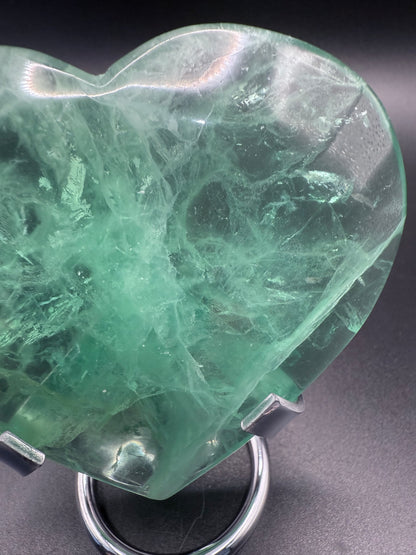 Green Fluorite Heart on Stand (310g, 10 × 8.6 cm)