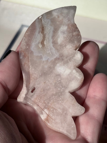 Flower Agate Butterfly on Gold Stand