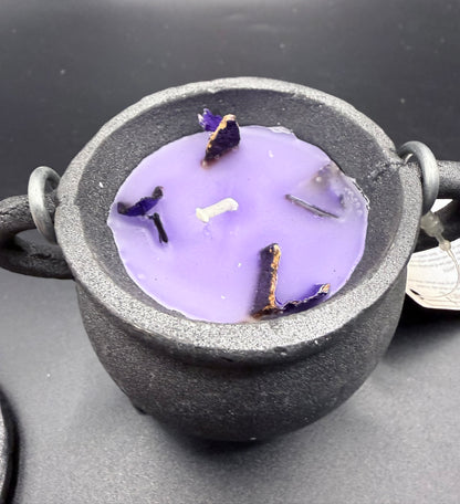 Smudge Candle - Cast Iron Cauldron Lavender 10cm - Crystal wonderland By Lisa