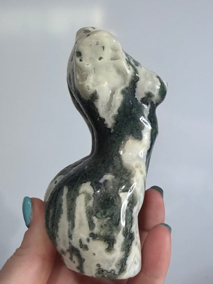 Moss Agate Goddess Statement Torso Carving – 544g - 12.5cm
