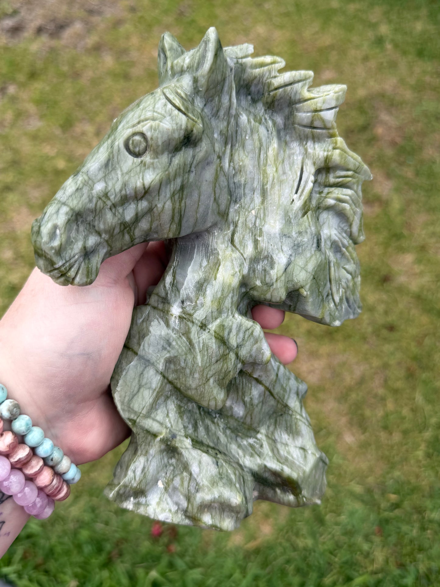 Serpentine Jade (New Jade) Horse Head Carving