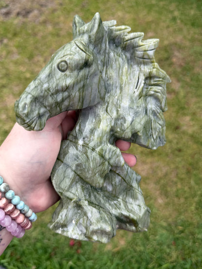 Serpentine Jade (New Jade) Horse Head Carving