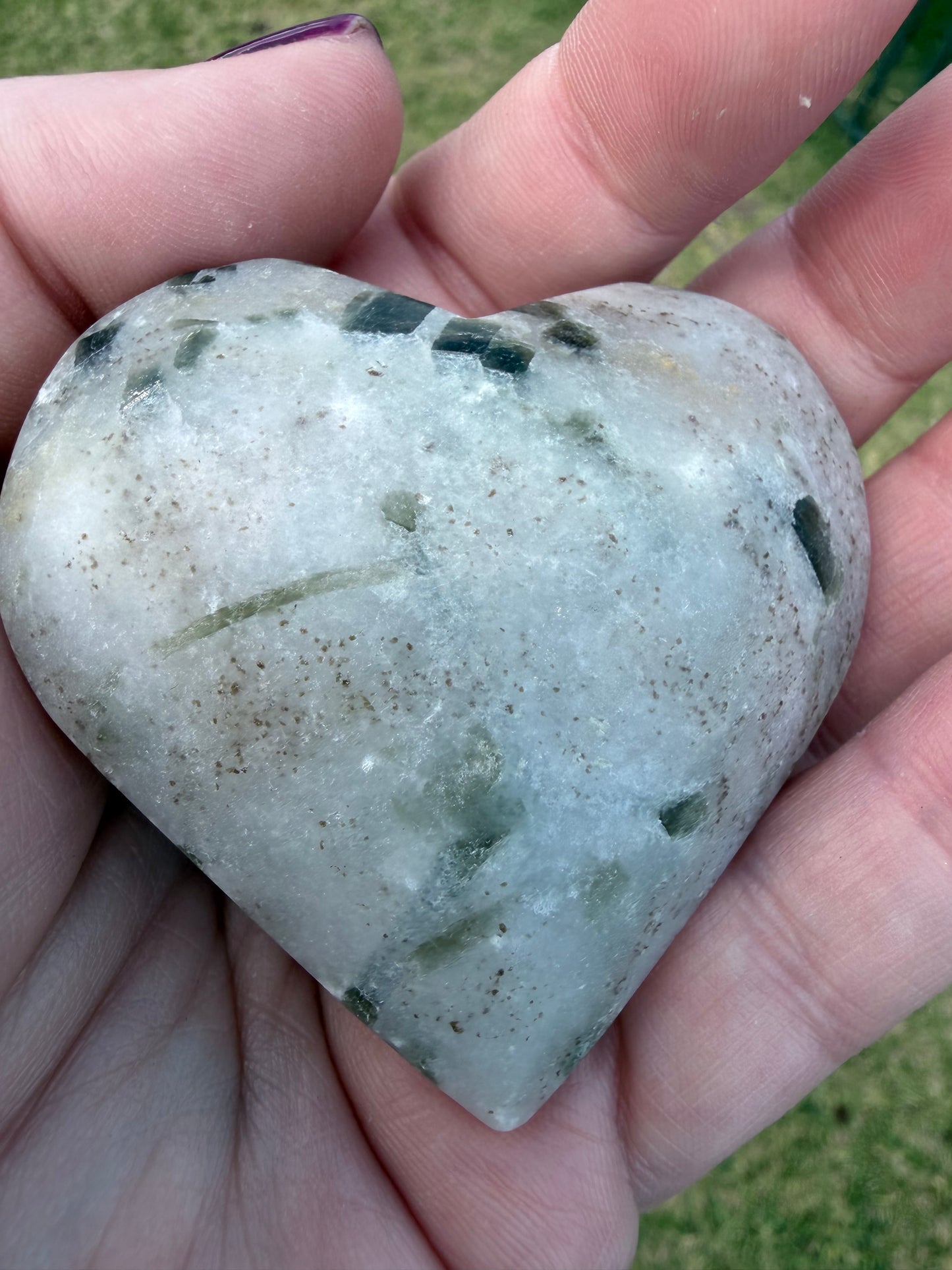 Green Tourmaline in Quartz Heart
