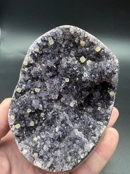 Black Amethyst with Calcite Cubes