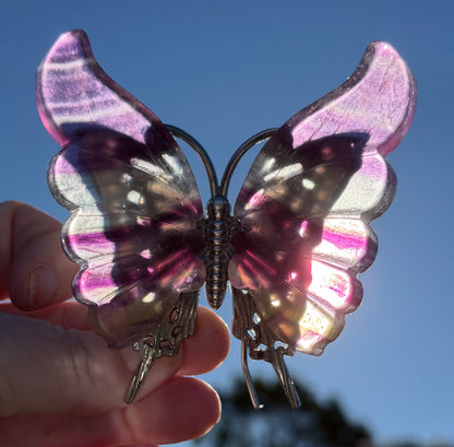 Rainbow Fluorite Butterfly on Metal Stand 9cm