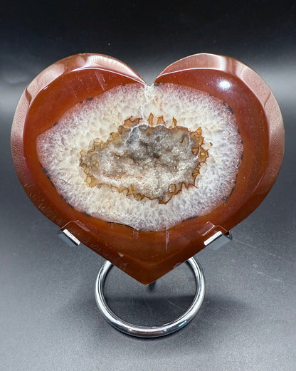 Carnelian Agate Druzy Heart on Stand (10.3 × 11.5 cm)